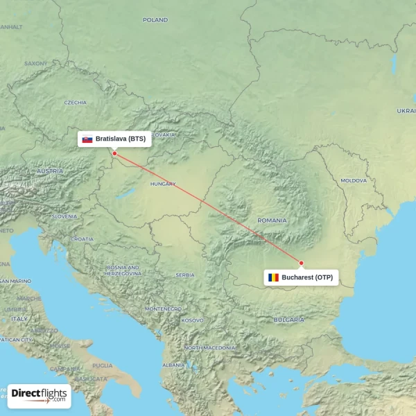 Bucharest - Bratislava direct flight map