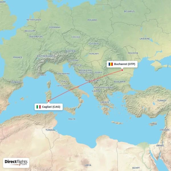 Bucharest - Cagliari direct flight map