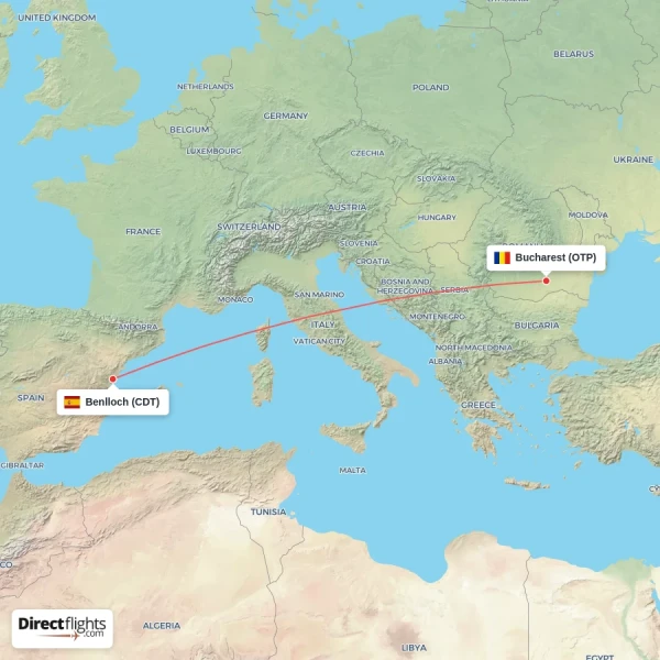 Bucharest - Benlloch direct flight map