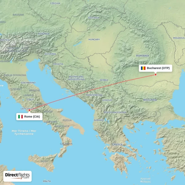 Bucharest - Rome direct flight map