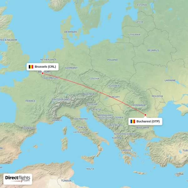 Bucharest - Brussels direct flight map