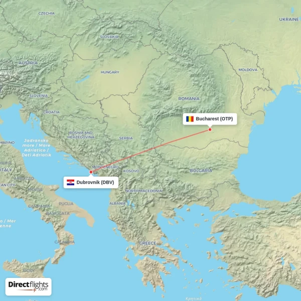 Bucharest - Dubrovnik direct flight map