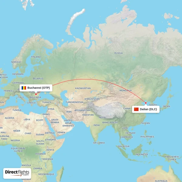 Bucharest - Dalian direct flight map