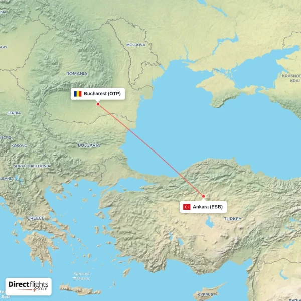 Bucharest - Ankara direct flight map