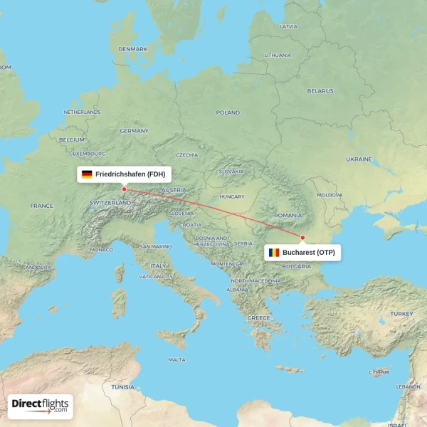 Bucharest - Friedrichshafen direct flight map