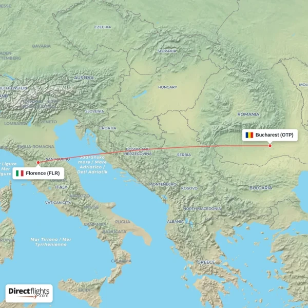 Bucharest - Florence direct flight map