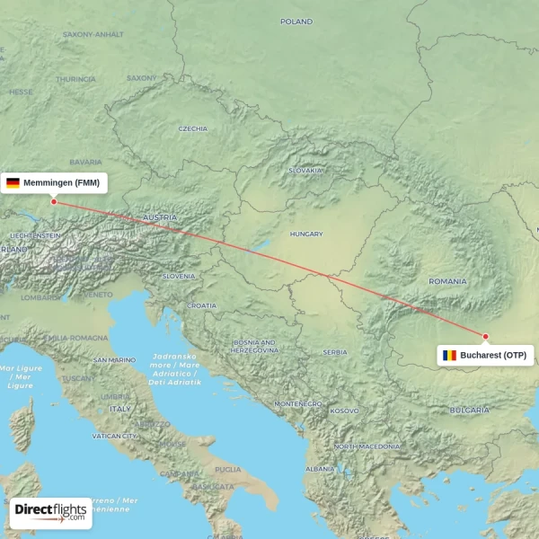 Bucharest - Memmingen direct flight map