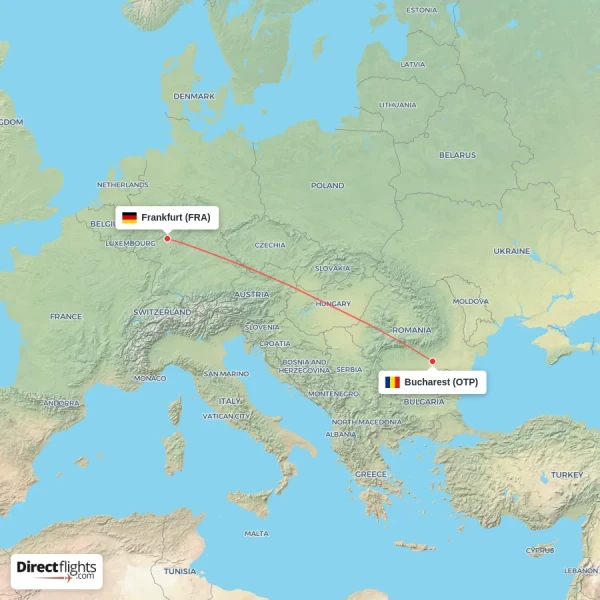 Bucharest - Frankfurt direct flight map