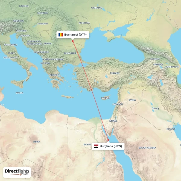 Bucharest - Hurghada direct flight map