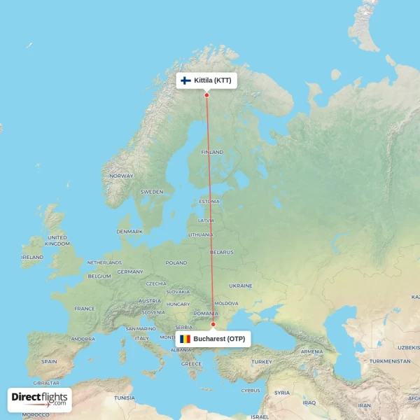 Bucharest - Kittila direct flight map