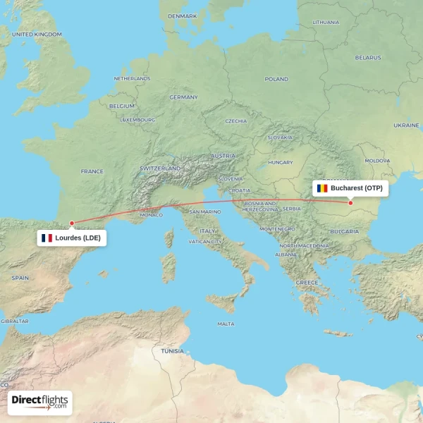 Bucharest - Lourdes direct flight map