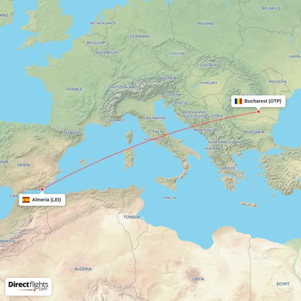 Bucharest - Almeria direct flight map