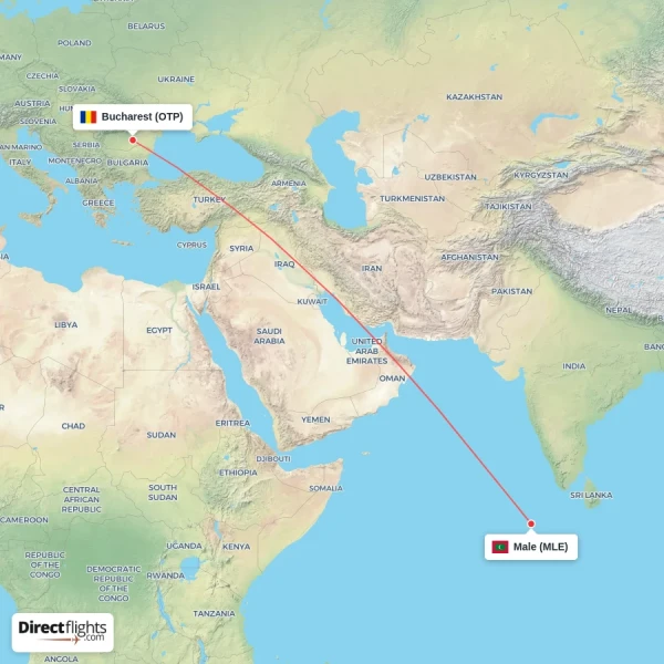 Bucharest - Male direct flight map