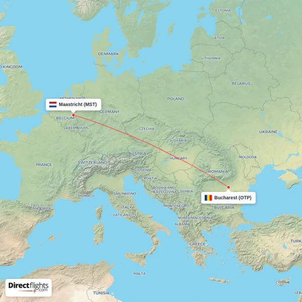 Bucharest - Maastricht direct flight map