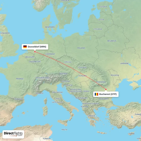 Bucharest - Dusseldorf direct flight map