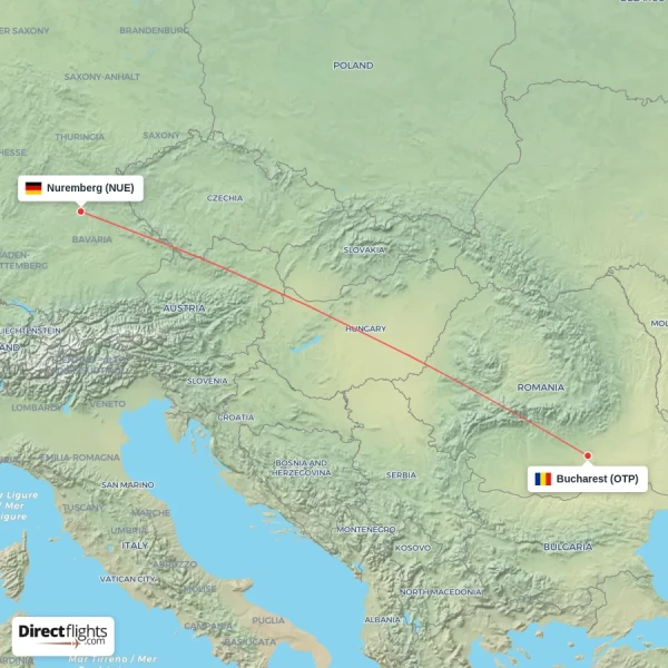 Bucharest - Nuremberg direct flight map