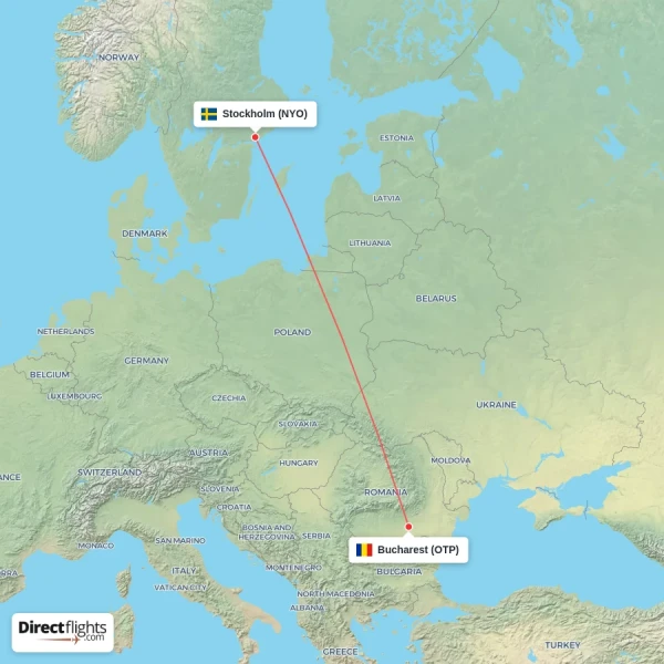 Bucharest - Stockholm direct flight map