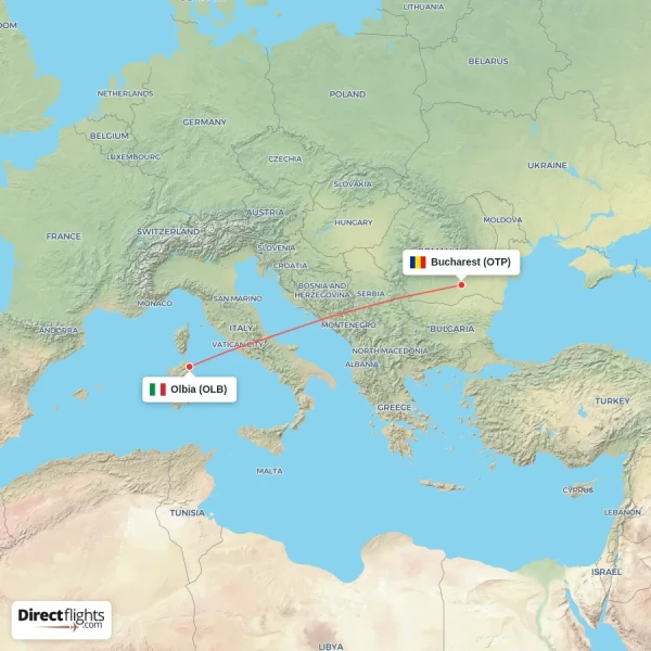 Bucharest - Olbia direct flight map