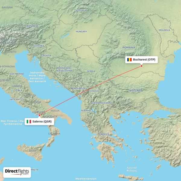 Bucharest - Salerno direct flight map