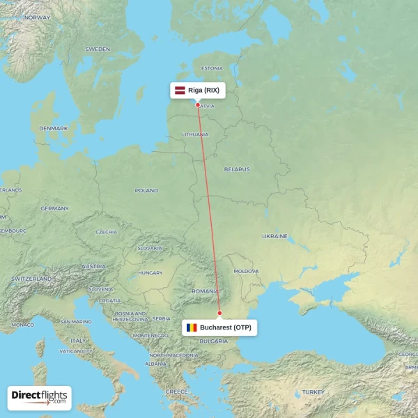 Bucharest - Riga direct flight map
