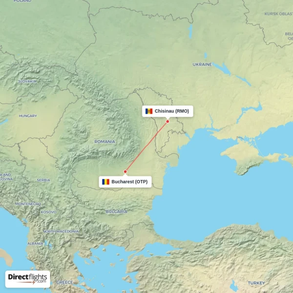 Bucharest - Chisinau direct flight map
