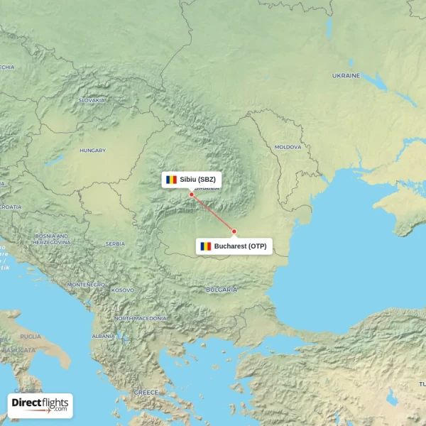 Bucharest - Sibiu direct flight map