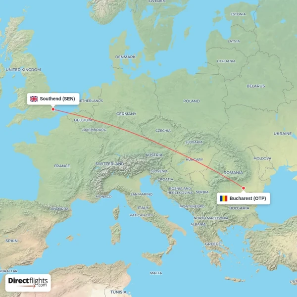 Bucharest - Southend direct flight map
