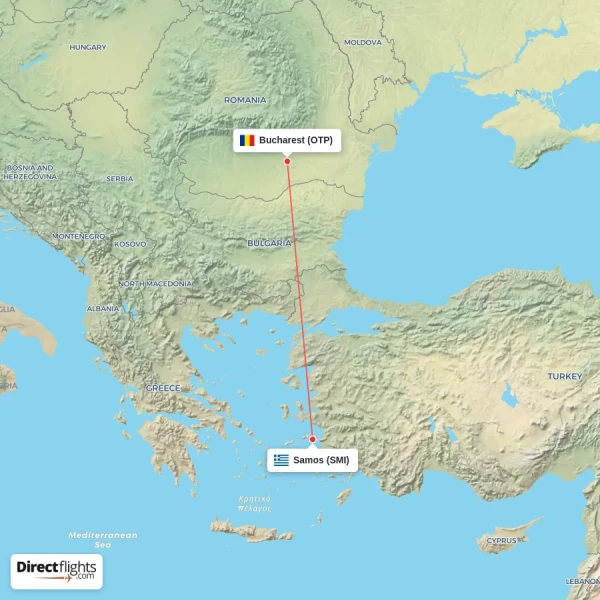 Bucharest - Samos direct flight map
