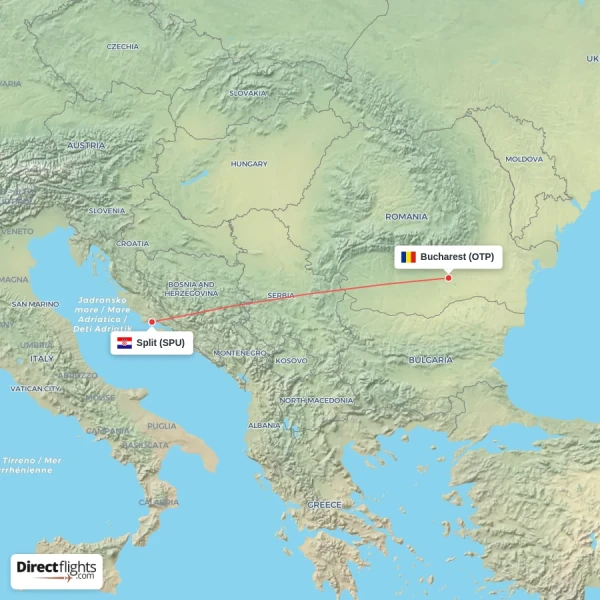Bucharest - Split direct flight map