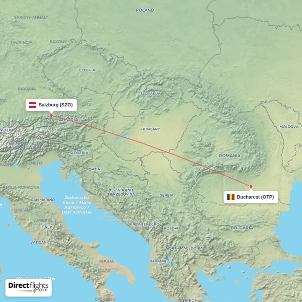 Bucharest - Salzburg direct flight map