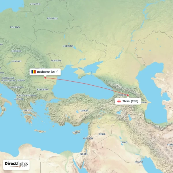 Bucharest - Tbilisi direct flight map