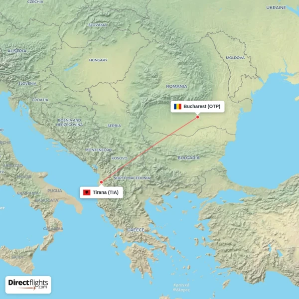 Bucharest - Tirana direct flight map