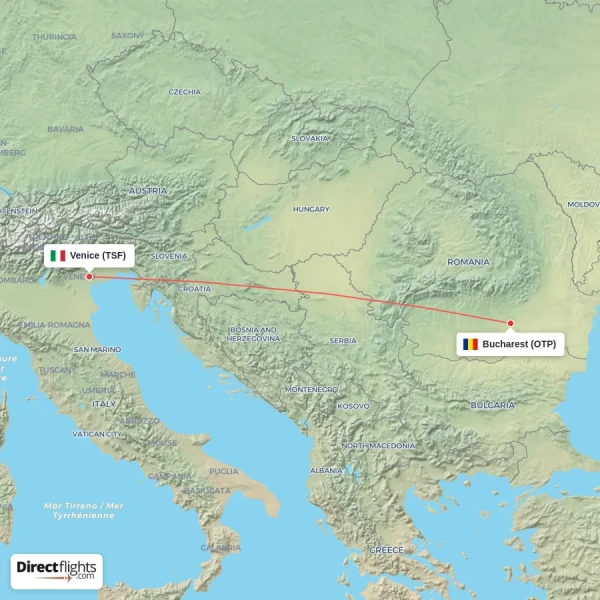 Bucharest - Venice direct flight map