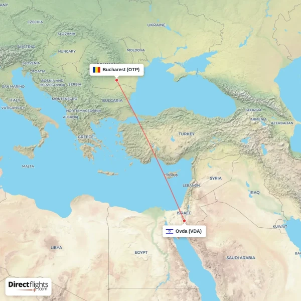Bucharest - Ovda direct flight map