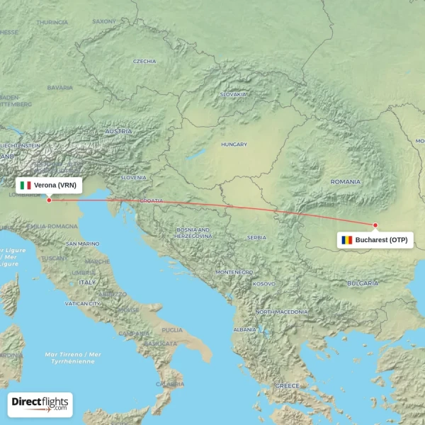 Bucharest - Verona direct flight map