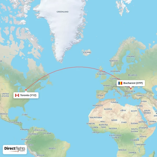Bucharest - Toronto direct flight map