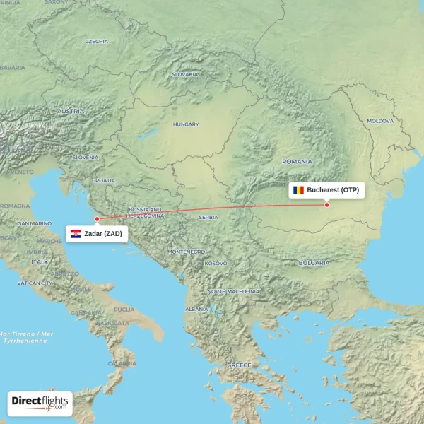 Bucharest - Zadar direct flight map