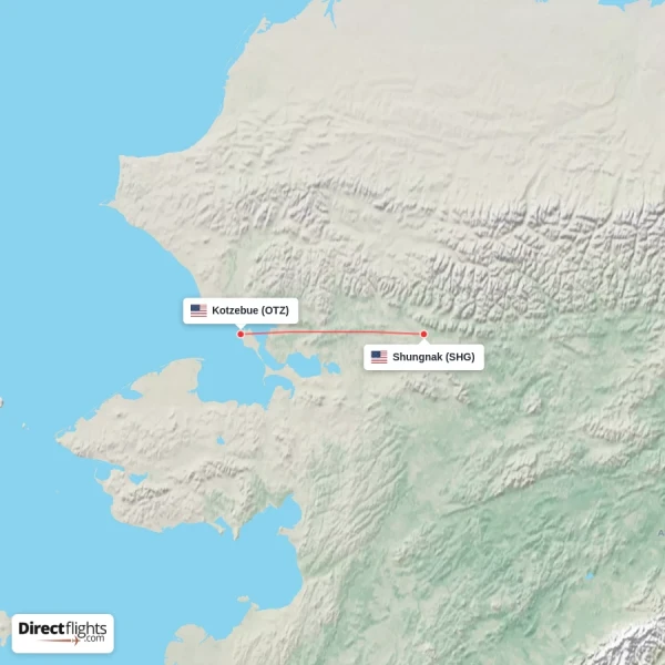 Kotzebue - Shungnak direct flight map