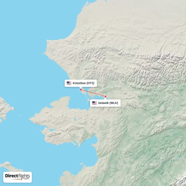Kotzebue - Selawik direct flight map