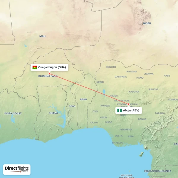 Ouagadougou - Abuja direct flight map