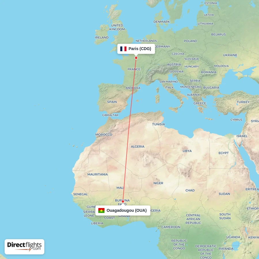OUA - CDG route map