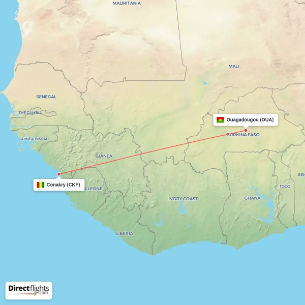 Ouagadougou - Conakry direct flight map