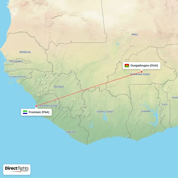 Ouagadougou - Freetown direct flight map