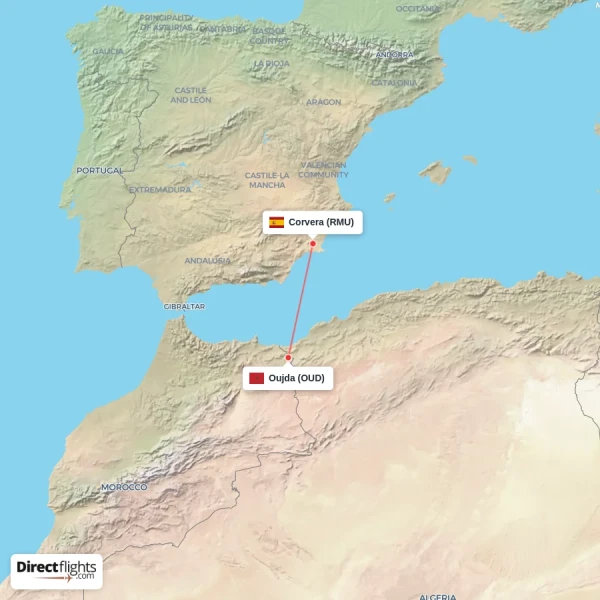Oujda - Corvera direct flight map