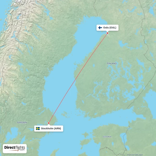 Oulu - Stockholm direct flight map