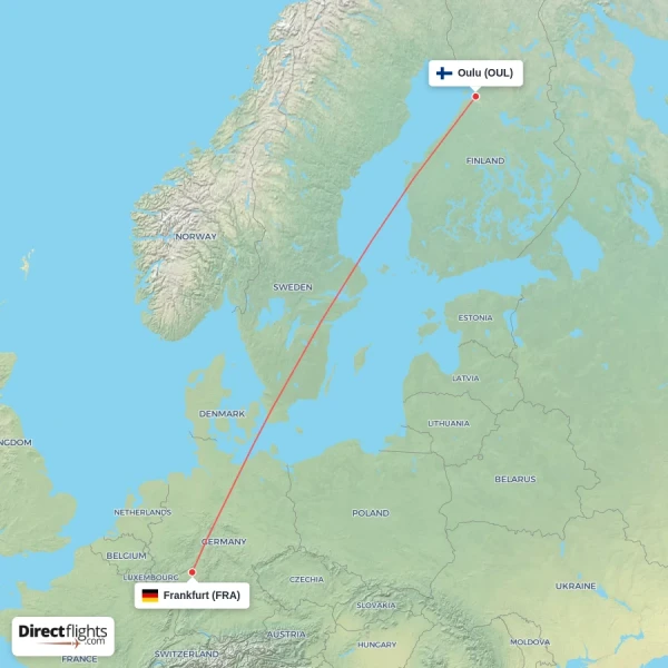 Oulu - Frankfurt direct flight map