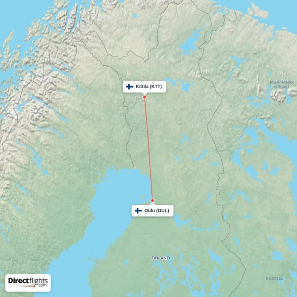 Oulu - Kittila direct flight map