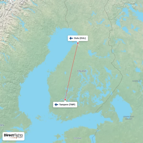 Oulu - Tampere direct flight map
