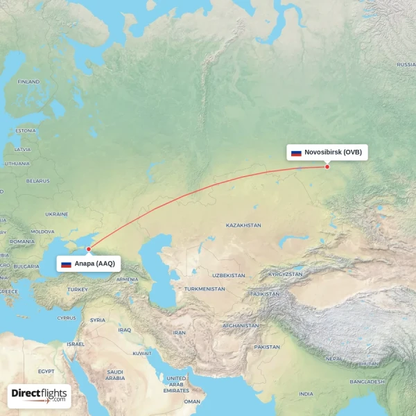 Novosibirsk - Anapa direct flight map