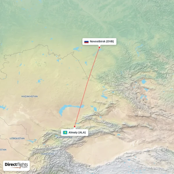 Novosibirsk - Almaty direct flight map
